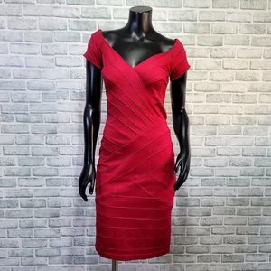 Tadahsi Womens S Dark Pink Ribbed Banned Bandage Cocktail Evening Sheath Dress